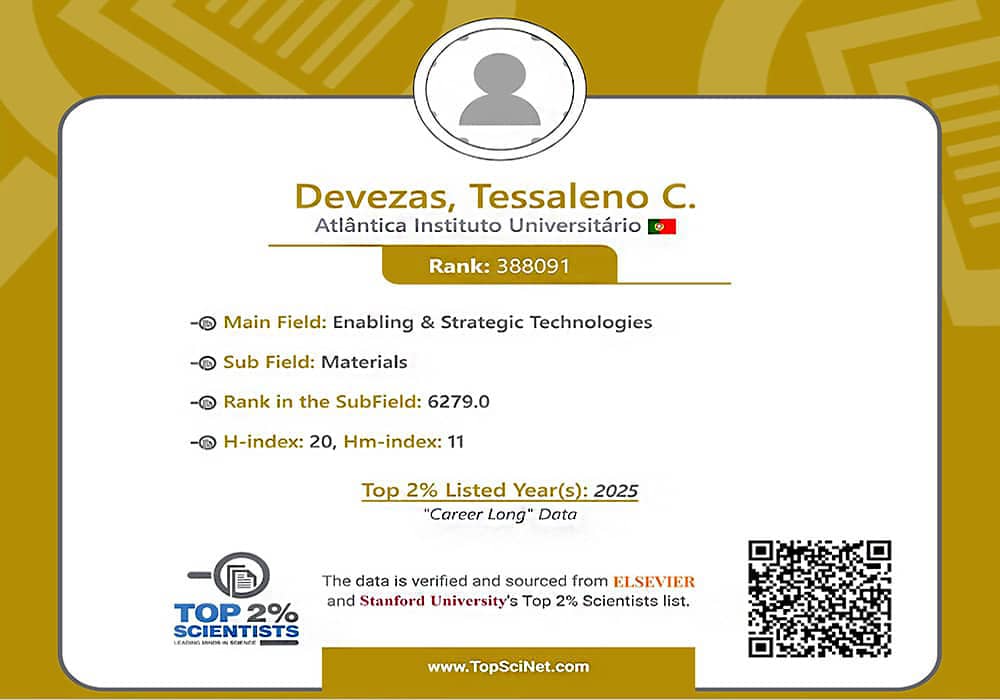 Tessaleno Devezas - Top 2% Scientists Stanford List Certificate